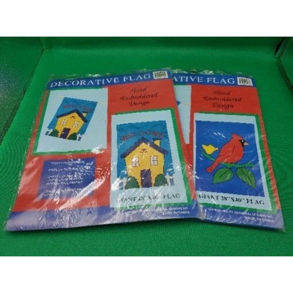 (2) Seasonal Designs Embroidered House Welcome Cardinal Outdoor Flags 28" x 40"